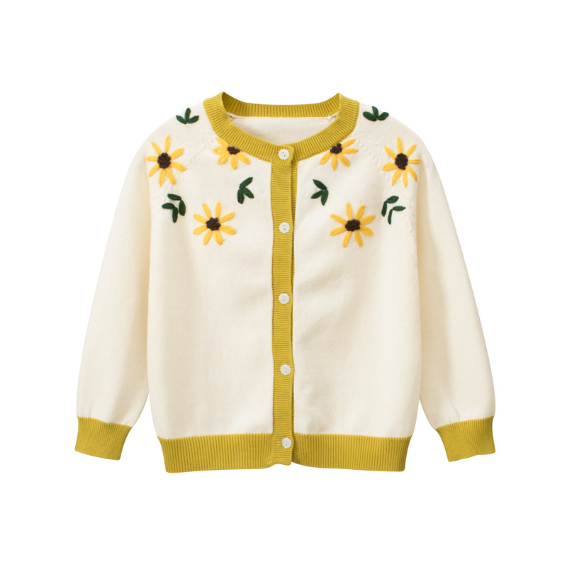 Sweater children boys kids baby girls flower cardigan jacket coat button round neck new fashion alx