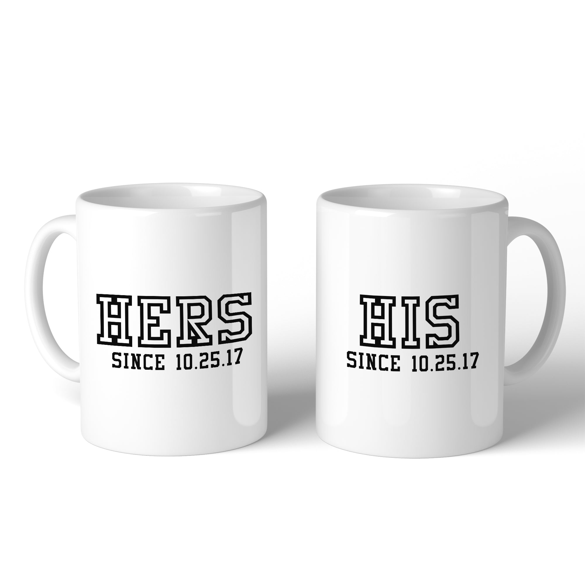 Hers And His Since Custom Matching Couple White Mugs