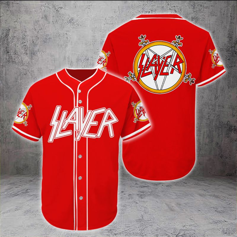 Band Slayer Red Baseball Tee Jersey Shirt Unisex Men Women