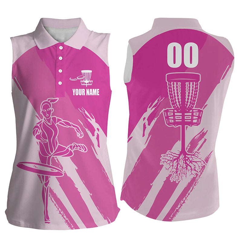 Women Sleeveless Polo Shirt Custom Name And Number Disc Golfer Basket, Ladies Disc Golf Shirts