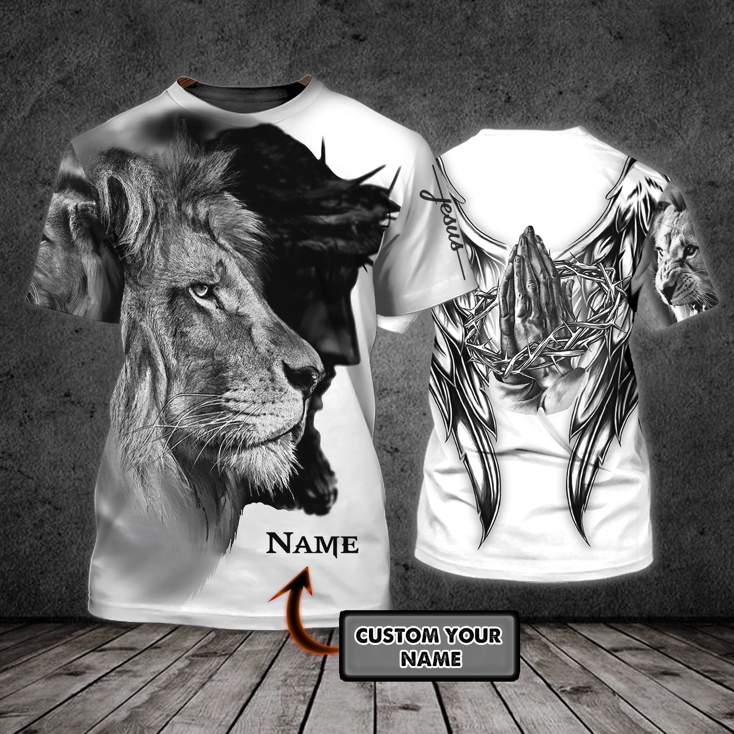 3D Jesus And Lion T Shirt – Personalized Name 3D – God Vn96 098