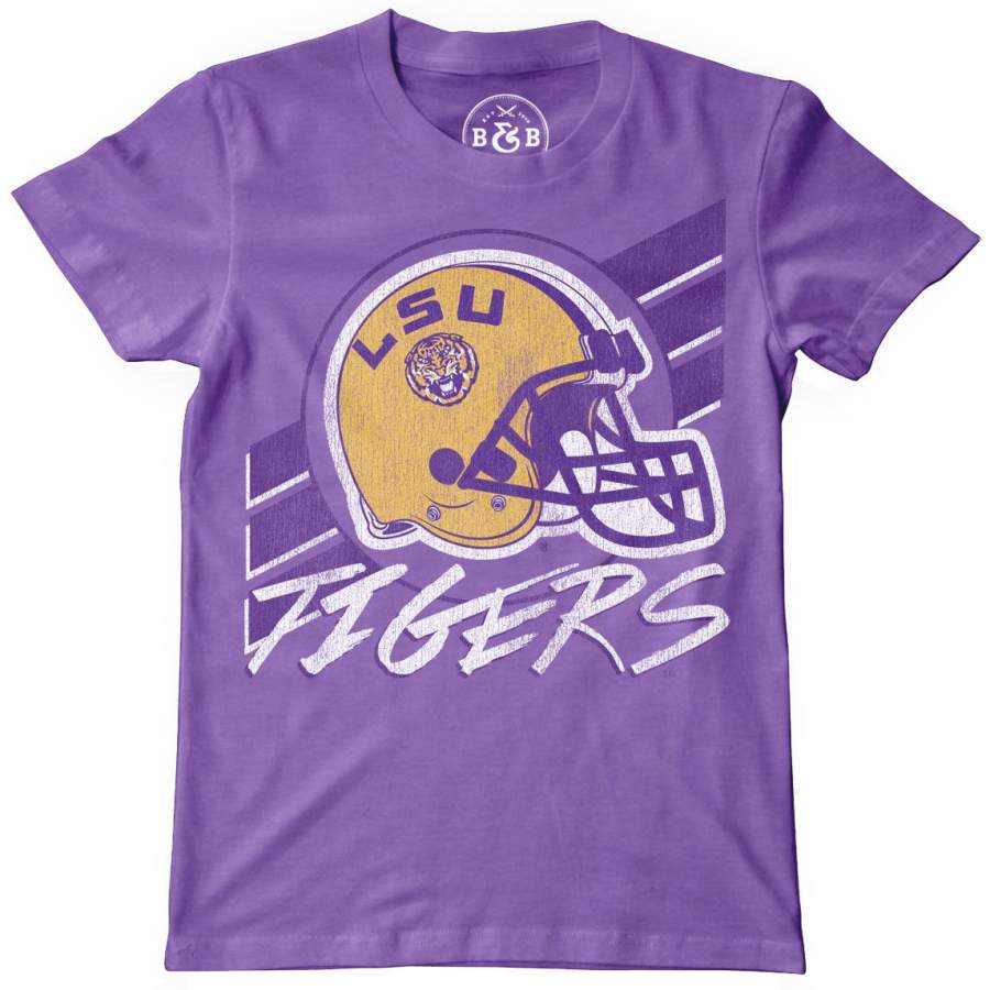 B&B Dry Goods LSU Tigers 90’s Football Stripe Youth T-Shirt – Purple