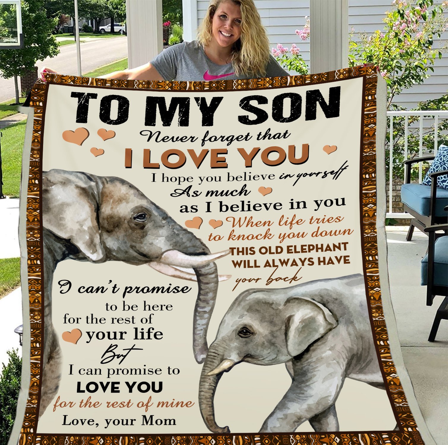 To My Son, Gift For Son, Birthday To My Son Elephant Fleece Blanket