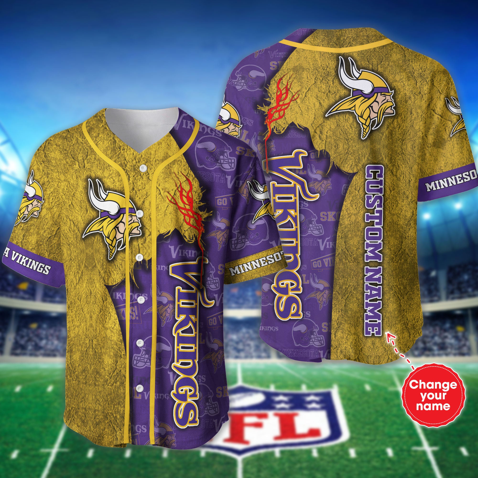 Minnesota Vikings Baseball Jersey Shirt Custom Name