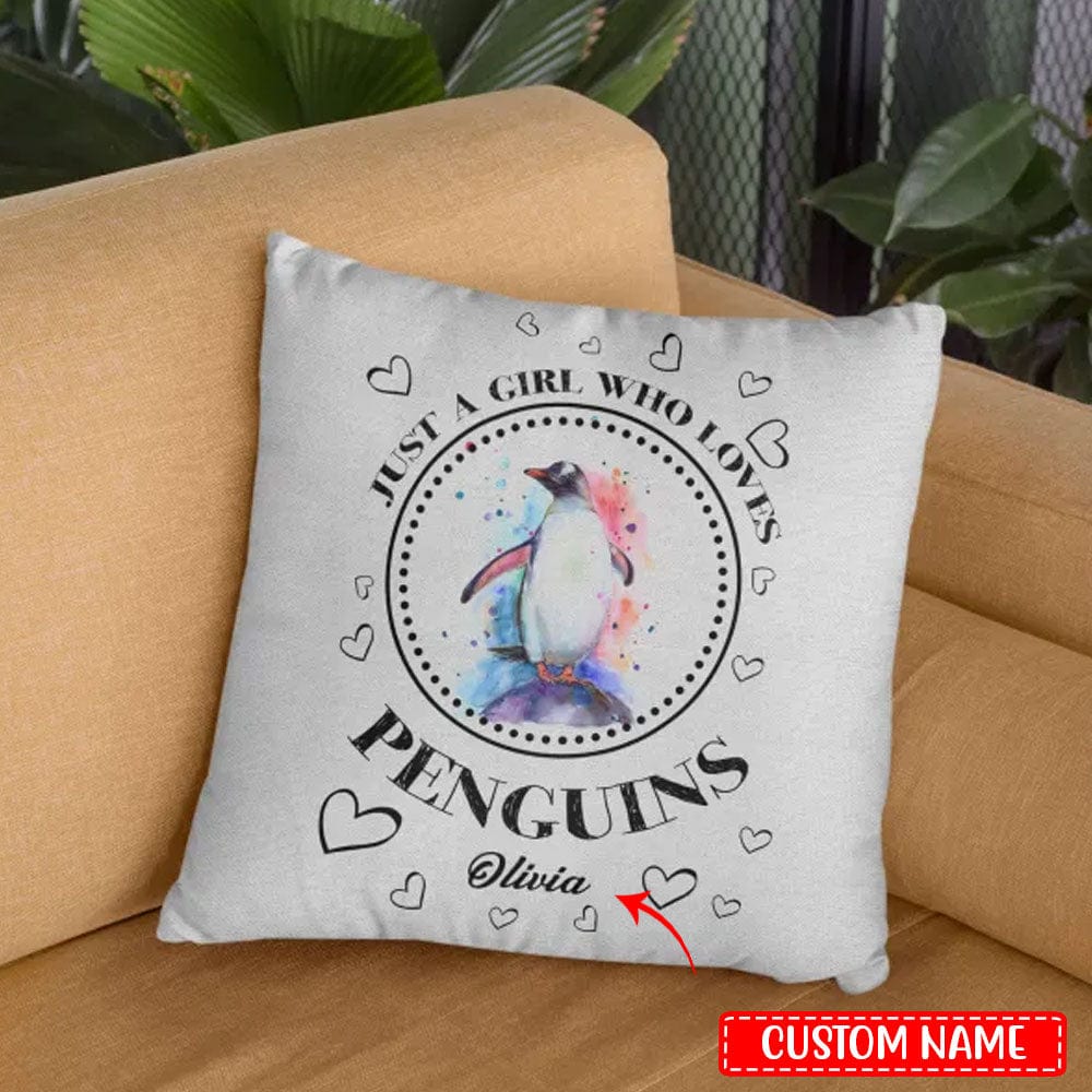 Personalized Just A Girl Who Loves Penguin Penguin Pillow