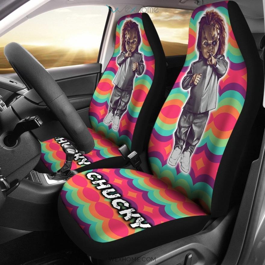 Horror Movie Car Seat Covers | Chucky Doll Coming Colorful Pattern Seat Covers