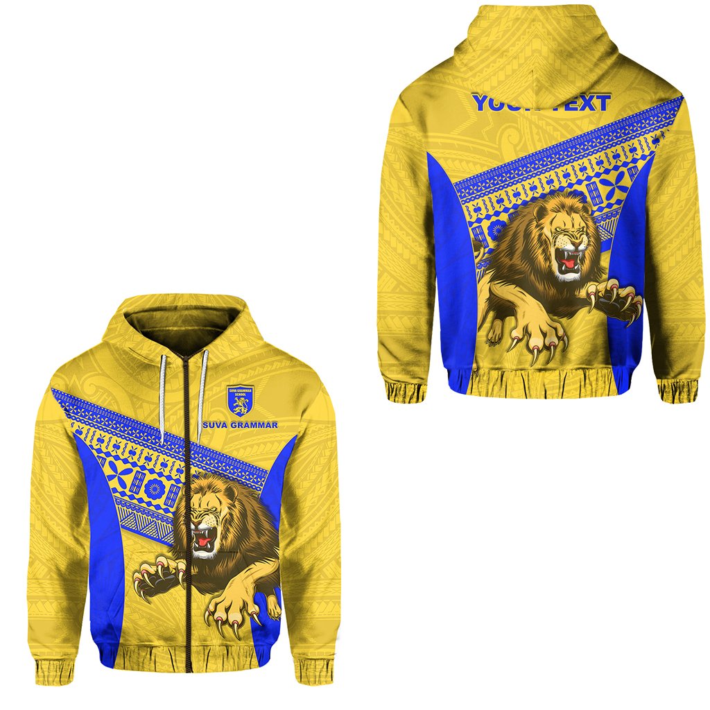 (Custom Personalised) Suva Grammar Fashion Zip Hoodie (For Kid) Fiji School Version Lion Gold Lt13