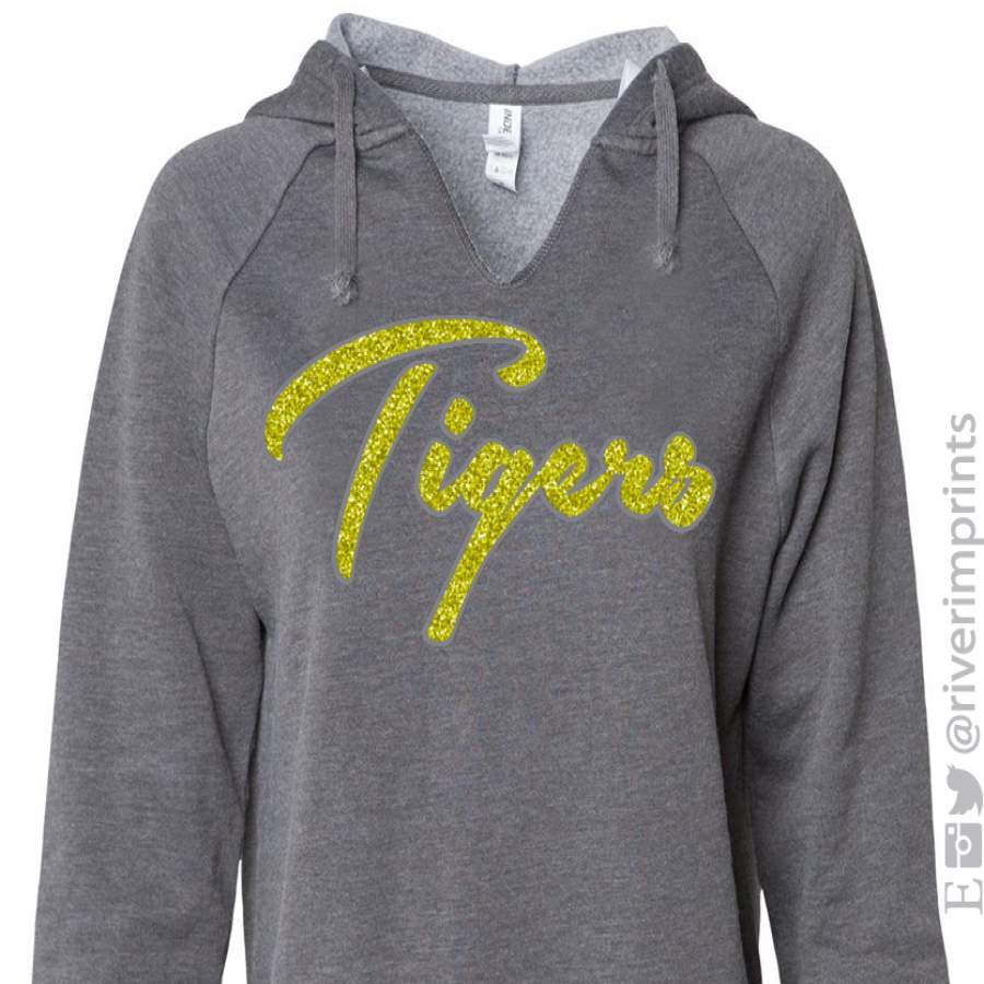 TIGERS Glittery V-neck Hooded Sweatshirt