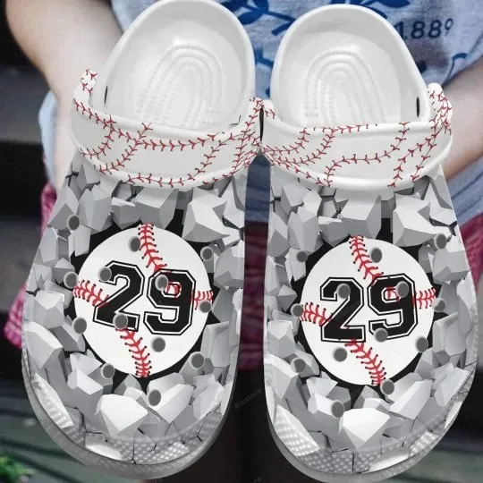 Baseball Whitesole Proud White Personalize Clog Custom Crocss Clog Number On Sandal Fashion Style Comfortable For Women Men Kid