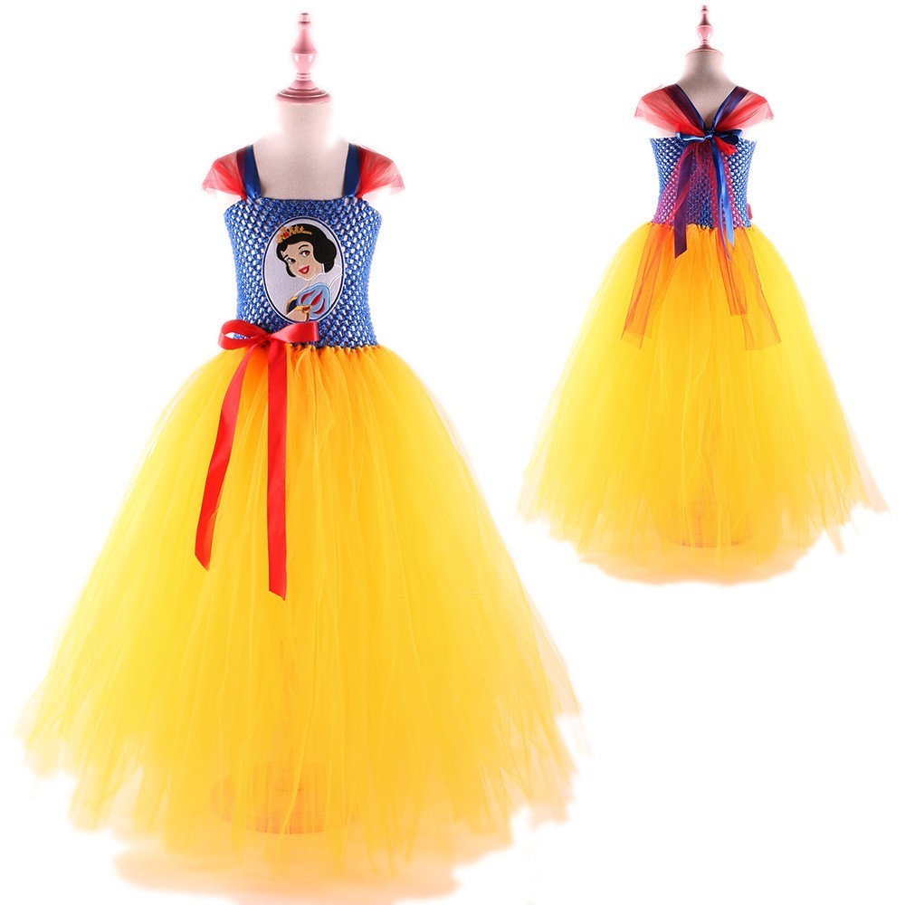 Snow White Princess Girls Ankle-length Tulle Tutu Dress Kids Party Dresses For Birthday Pageant Elegant Girl Dresses Ball Gown alx