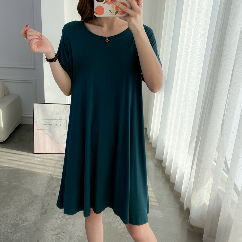 Backless Dress Summer New Korean Modal Nightgown Women Large Size Mid-Length Loose Short Sleeve Sleepwear Bottoming Nightshirt alx