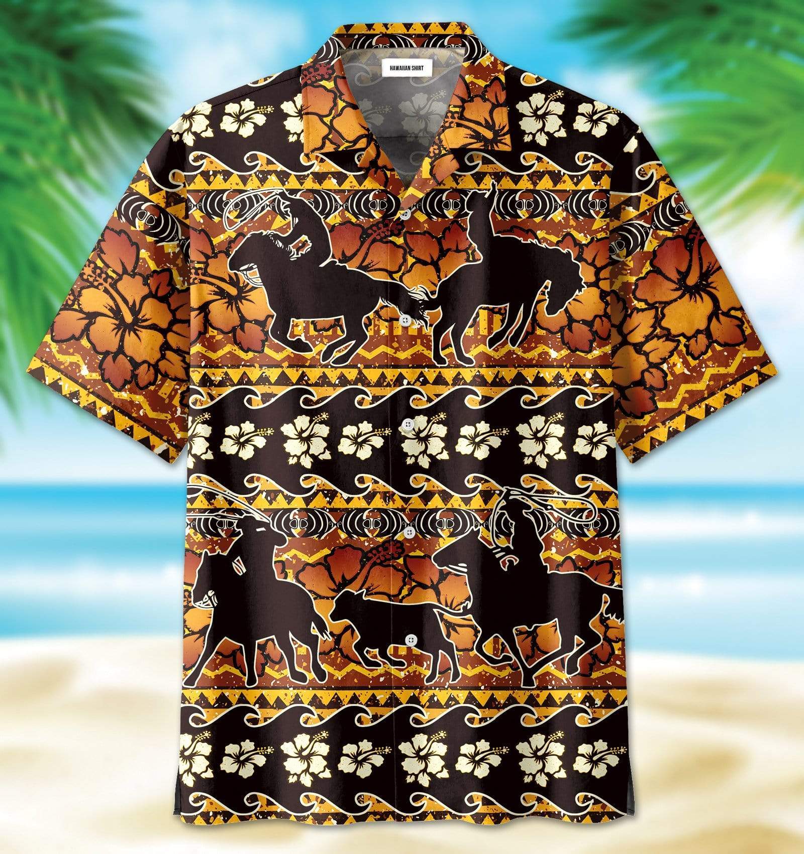 Team Roping Flower Pattern Hawaii Shirt Unisex Adult Ha75338