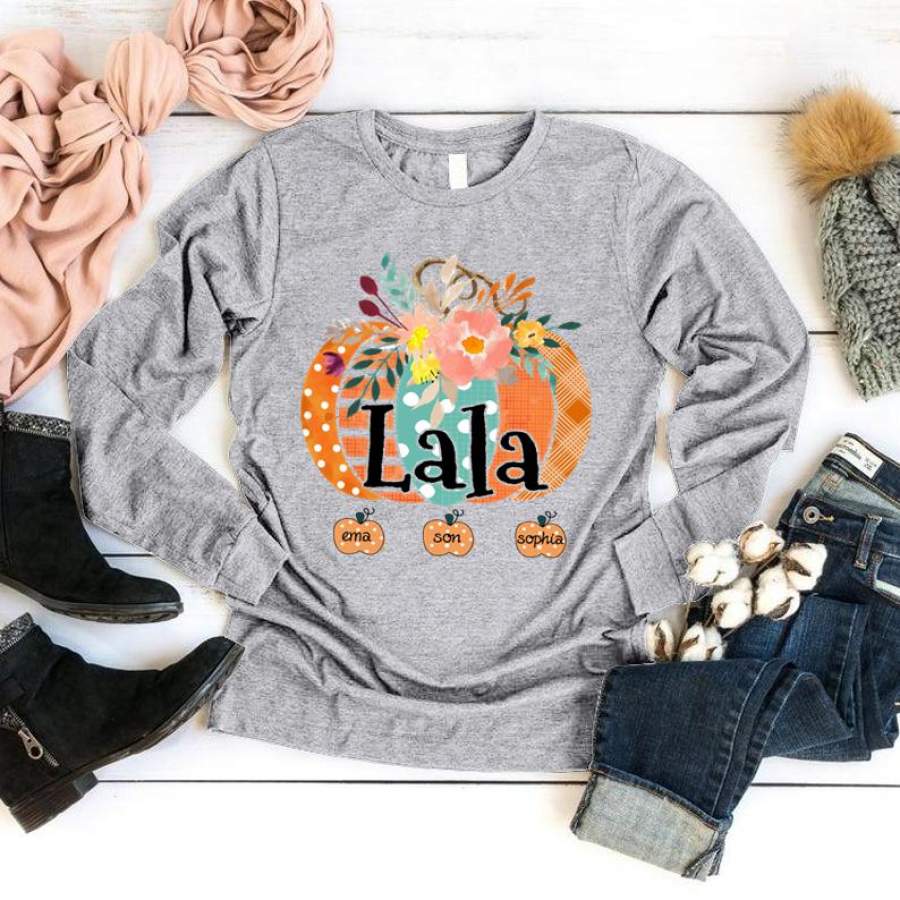 Personalized Lala Pumpkin Kids Names Fall Shirt