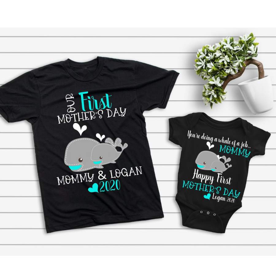 Personalized Our First Mothers Day Whale Shirts – Mom And Baby Gsge