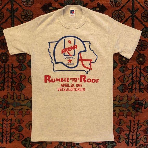 Vintage 90S Rumble Under The Roof Des Moines Iowa Vets Auditorium Indoor Pro Football Game Shirt