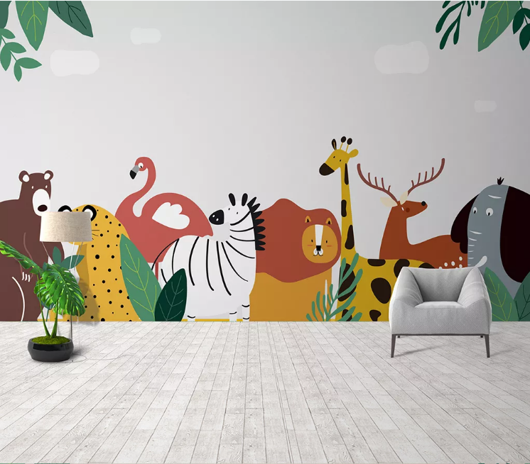 3D Cartoon Animal Wall Mural Wallpaper Sf549