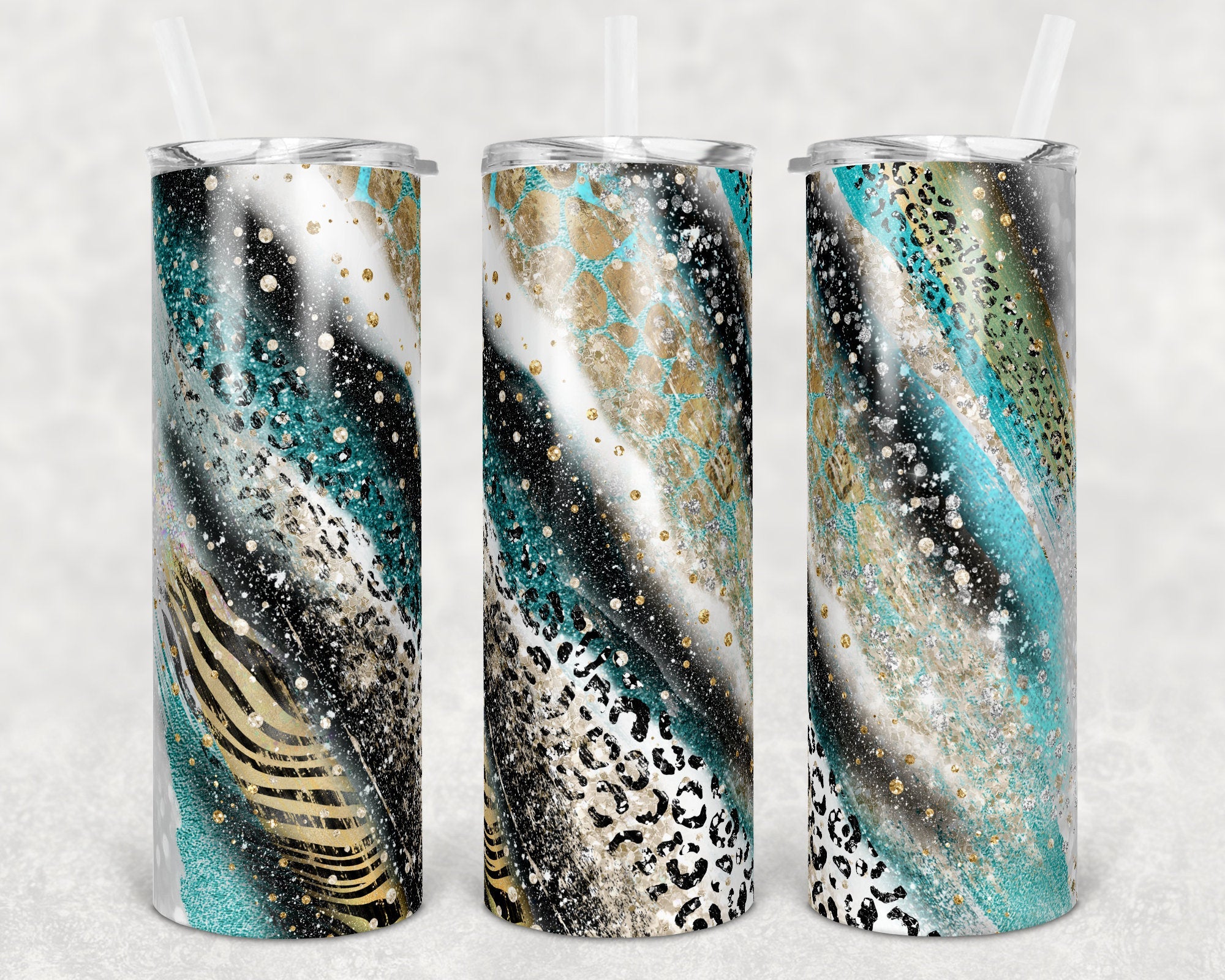 Agate Milky Way Teal Safari Animal Skinny Tumbler