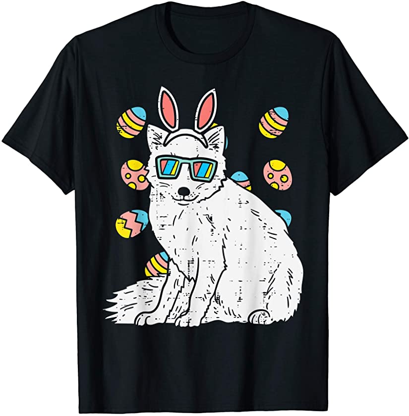 Arctic Snow Fox Bunny Ears Glasses Eggs Easter Animal Lover T-Shirt