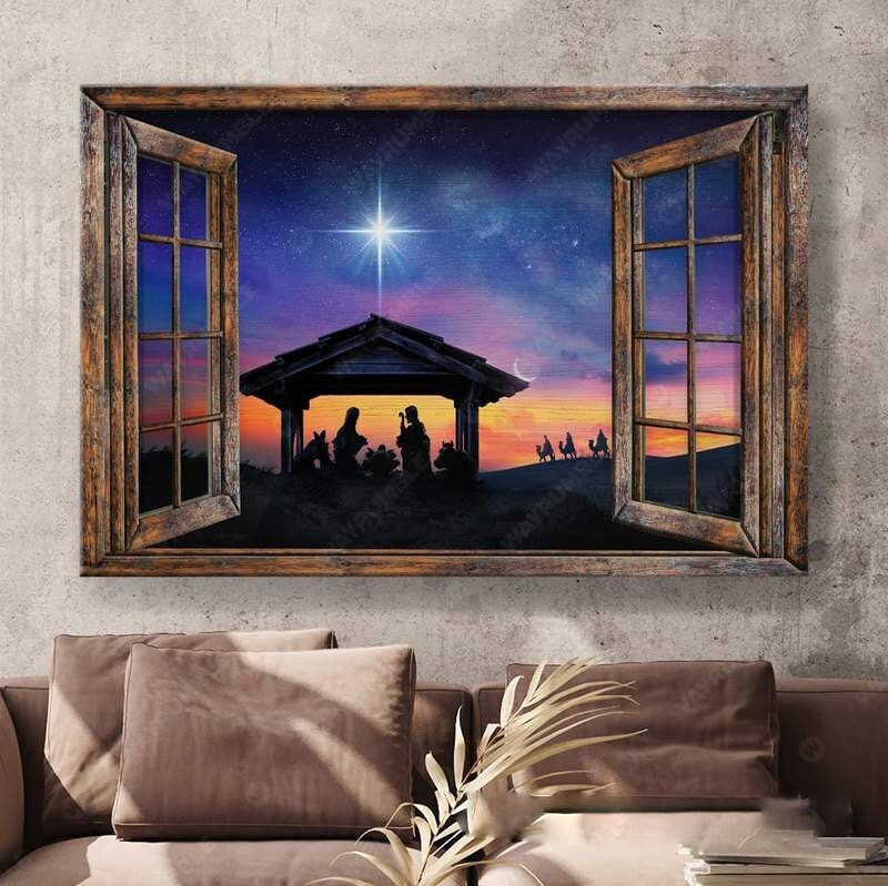 & Canvas | Wooden Window, Beautiful Halo Night – Jesus Landscape Canvas Prints, God Wall Art | Wall Art Decor, Home Decor