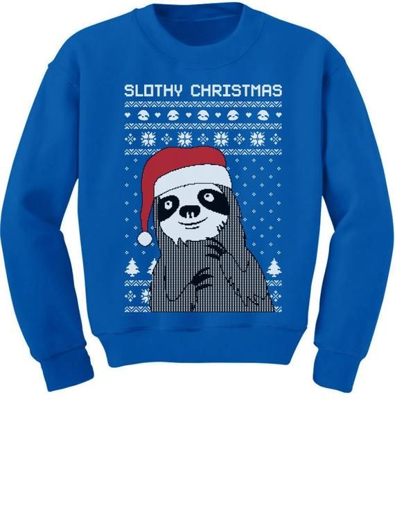 Slothy Xmas Ugly Christmas Sweater Youth Crewneck Sweatshirt