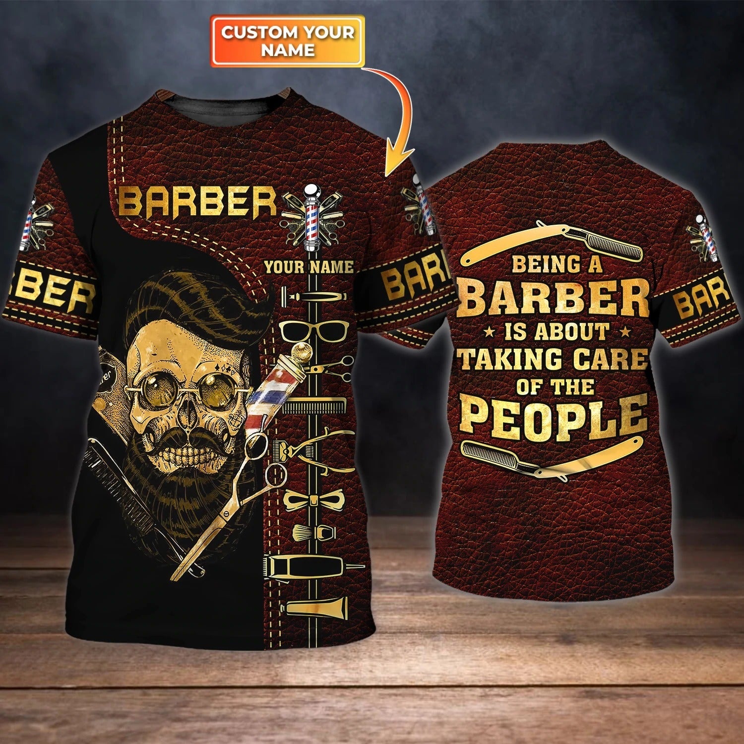 Personalized Skull Shirt For Barber, Being A Barber Man 3D Tshirt, Barber Shirts With Leather Pattern