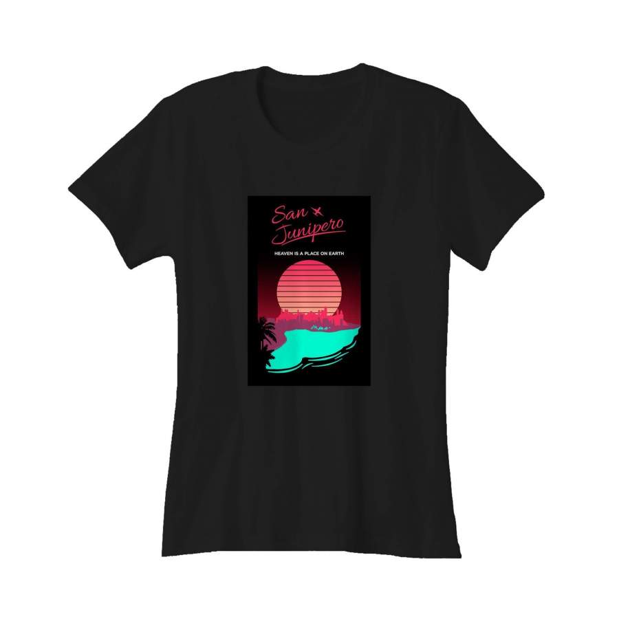 San Junipero Retro 80s Neon Original Art Animal Cute Mlack Mirror Women’s T-Shirt