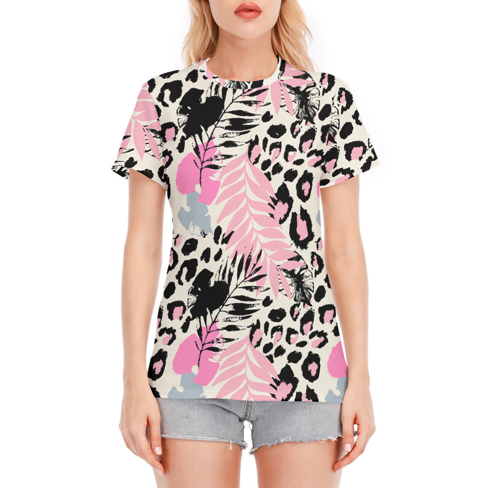 Abstract Exotic Leopard Skin Round Neck T-Shirt