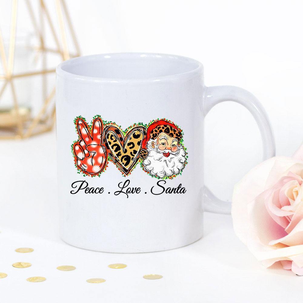 Christmas Peace Love Santa Happy Funny Time Leopard Awesome Gift Merry Xmas White Mug