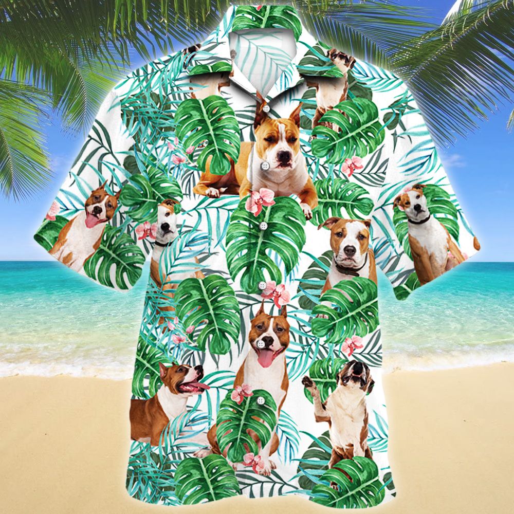 American Staffordshire Terrier Dog Tropical Plant Hawaiian Shirt Ha5421