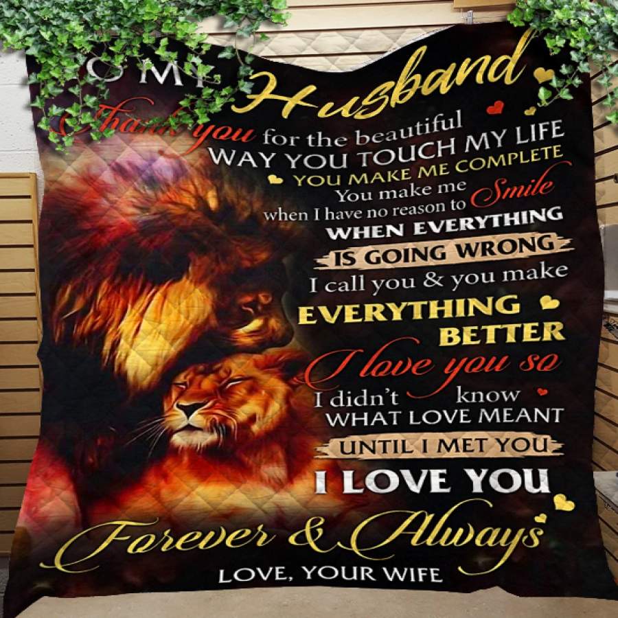 CUSTOM BLANKET TO MY HUSBAND LION BLANKET – GIFT FOR HUSBAND – QUILT BLANKET