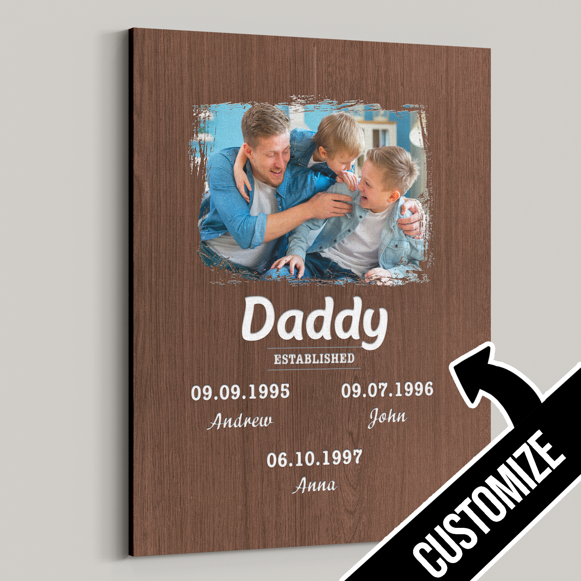 [Personalized Name, Date & Photo] Daddy Established – Best Gift Idea For Father’S Day, Gift For Home Decor, Gift For Family – Horizontal Canvas Matte Canvas Wall Art