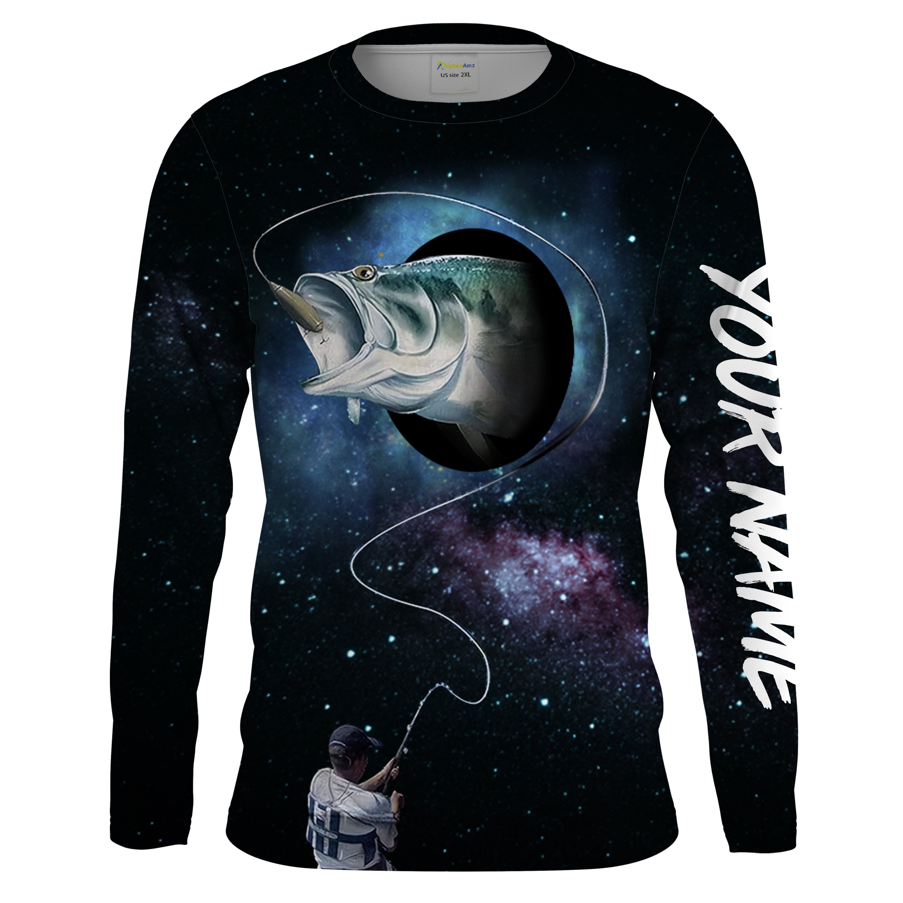 Largemouth Bass Jumping Galaxy Camo Custom Name 3D All Over Printed Sun Protection Shirts For Men Women UPF30+ Chipteeamz FSD1942