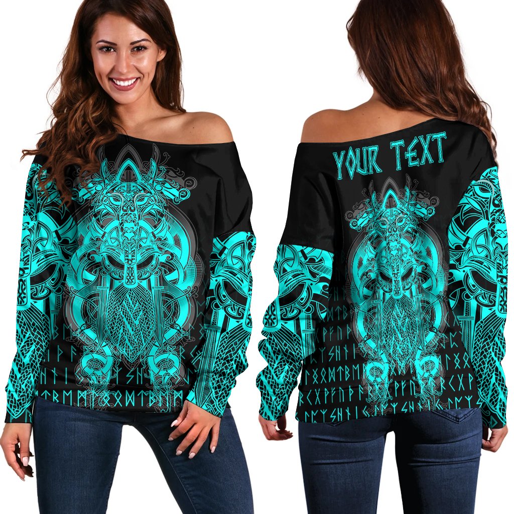 (Custom ) Viking Style Tyr Tattoo Cyan Women’s Off Shoulder Sweater A27 