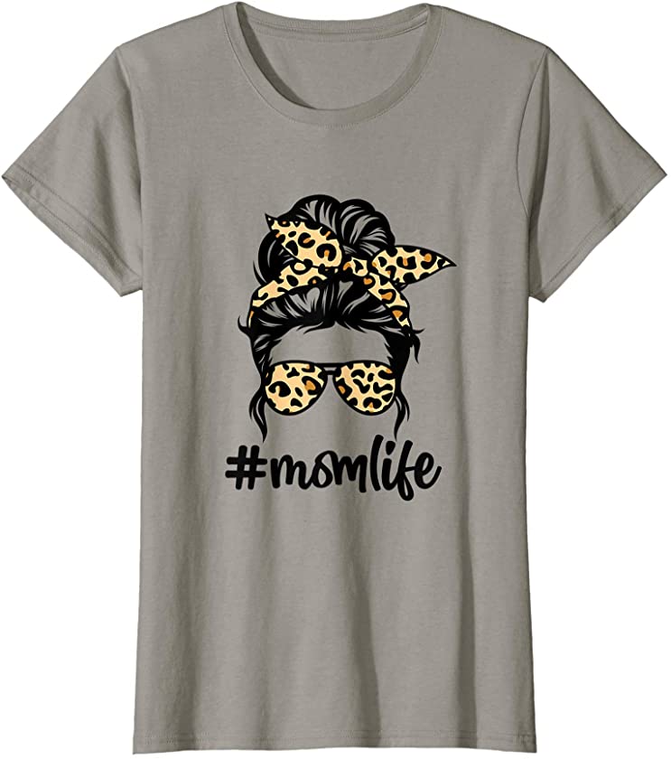 Womens Classy Aunt Life Bandana Leopard Messy Bun Mothers Day T-Shirt