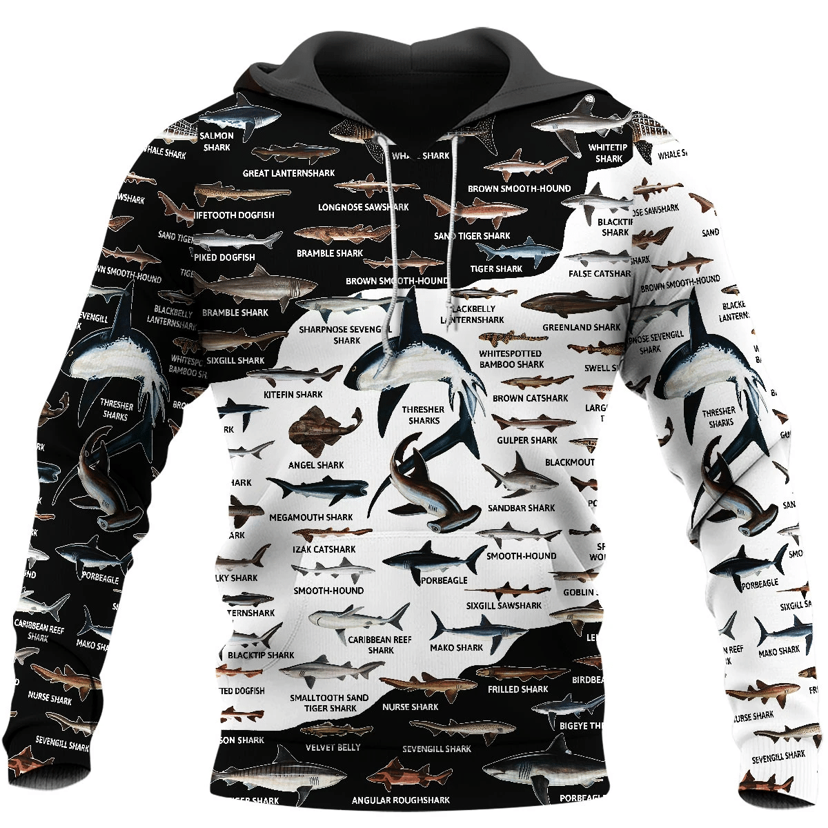 Black White Types Of Sharks 3D All Over Printed Hoodie