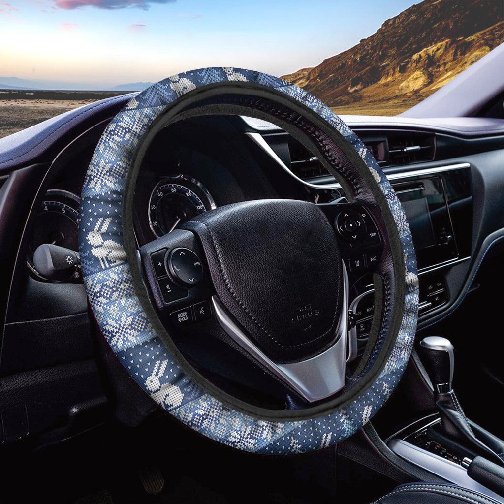 Snow Rabbit Knitted Pattern Print Car Steering Wheel Cover