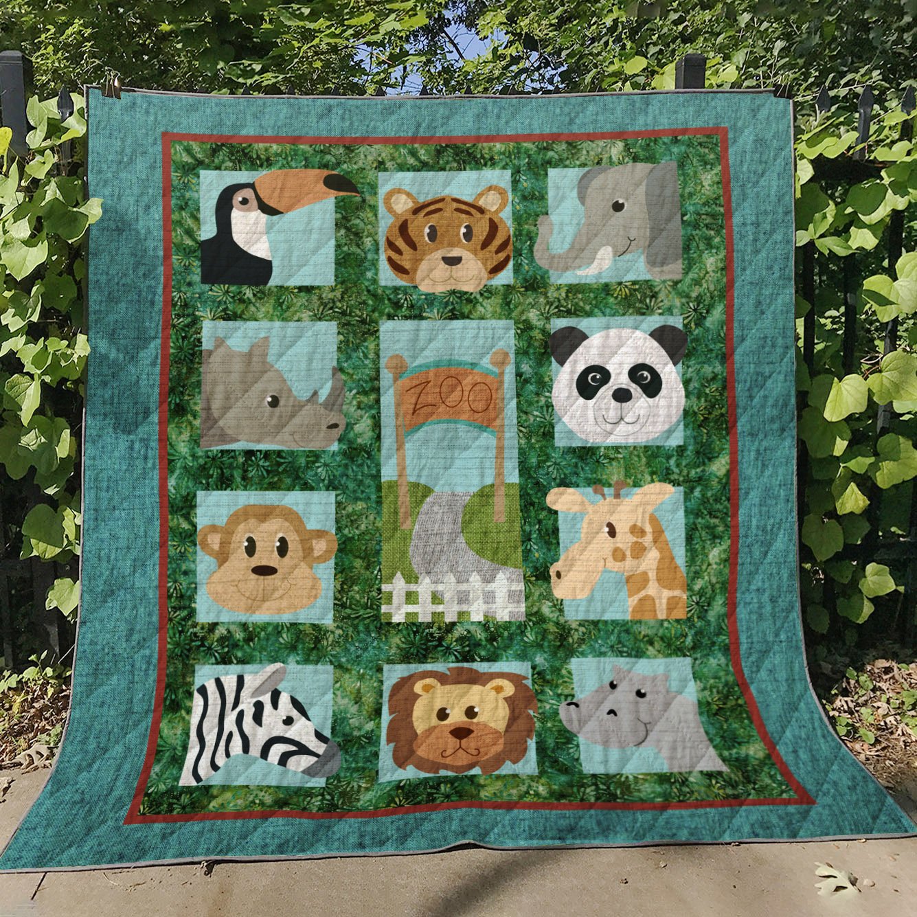 Animal Face Drawing Panda Quilt Blanket