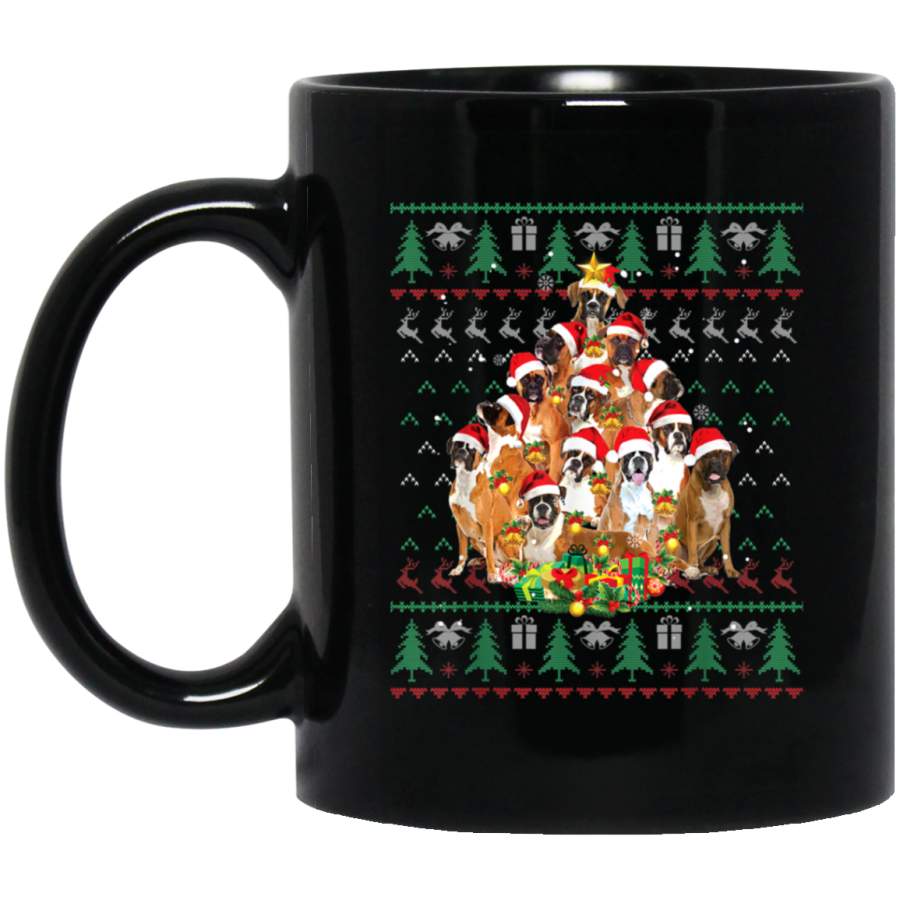 Boxer Dog Christmas Lights Ugly Sweater Xmas Dog Gift 11 oz 15 oz Mug Black