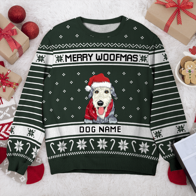 Wolfhound Merry Woofmas Personalized Sweater, Dog Ugly Christmas Sweater