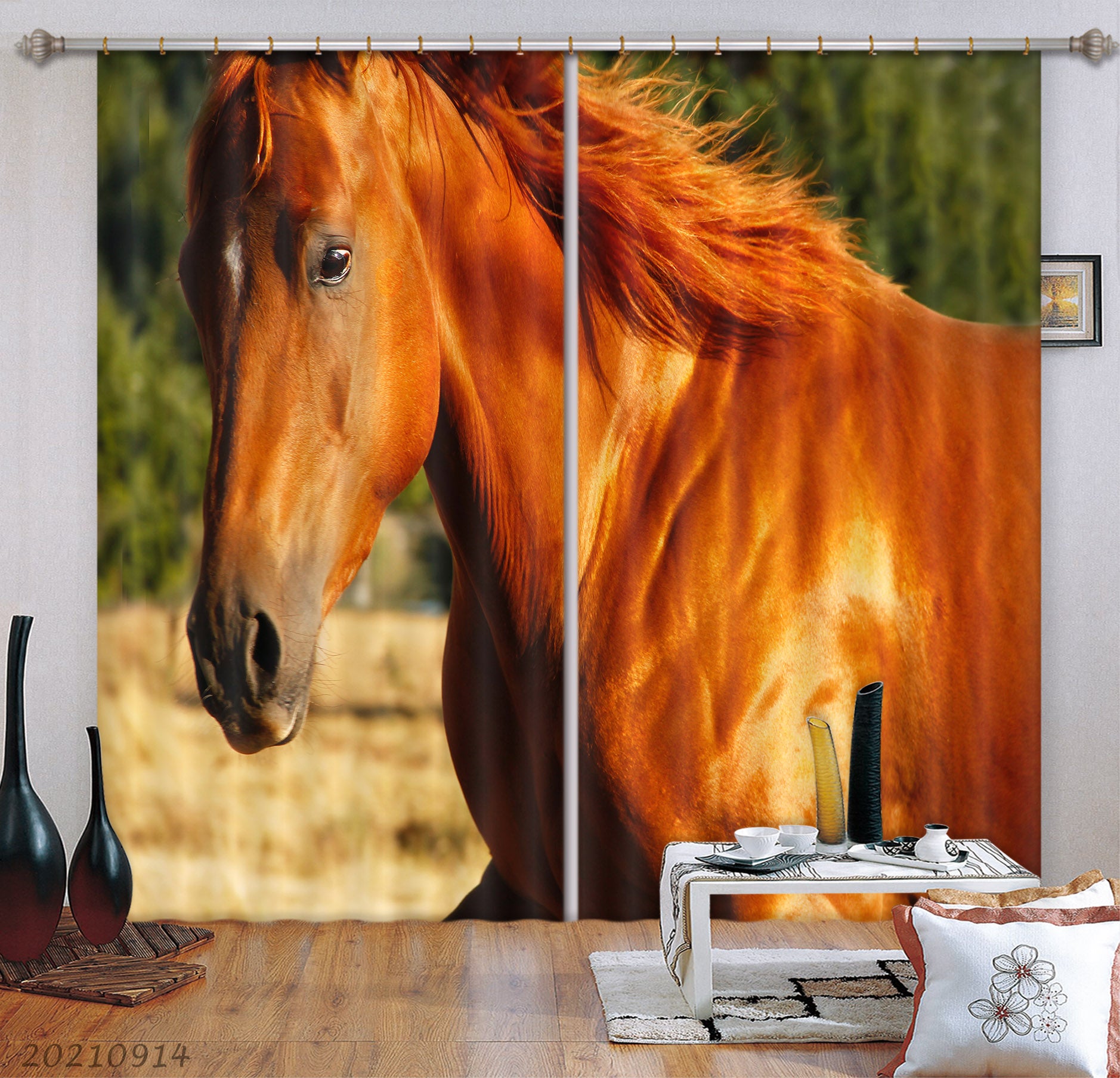 3D Animal Brown Horse Curtains And Drapes Lqh 218