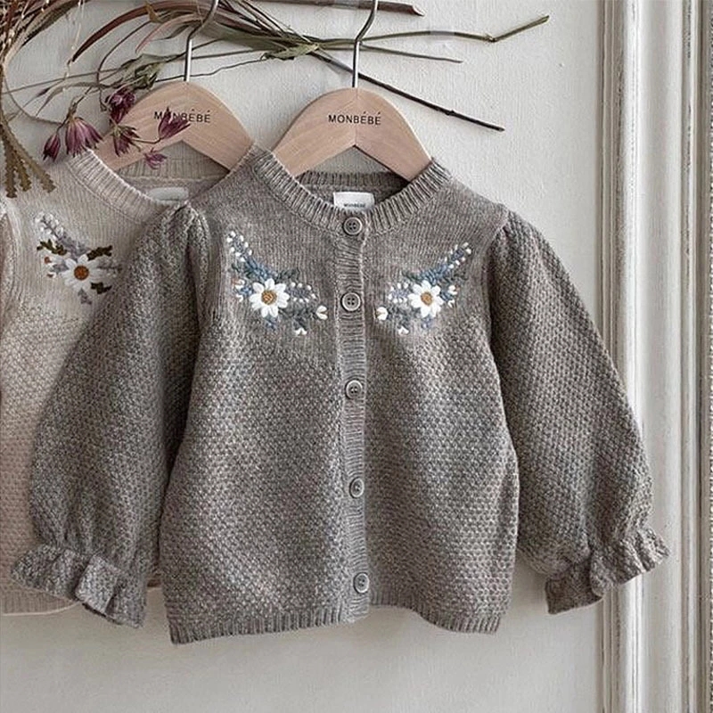 2022 New Baby Girl Long Sleeve Knit Jacket Cute Girls Flower Sweater Coat Cotton Infant Knitted Cardigan Baby Knit Clothes alx