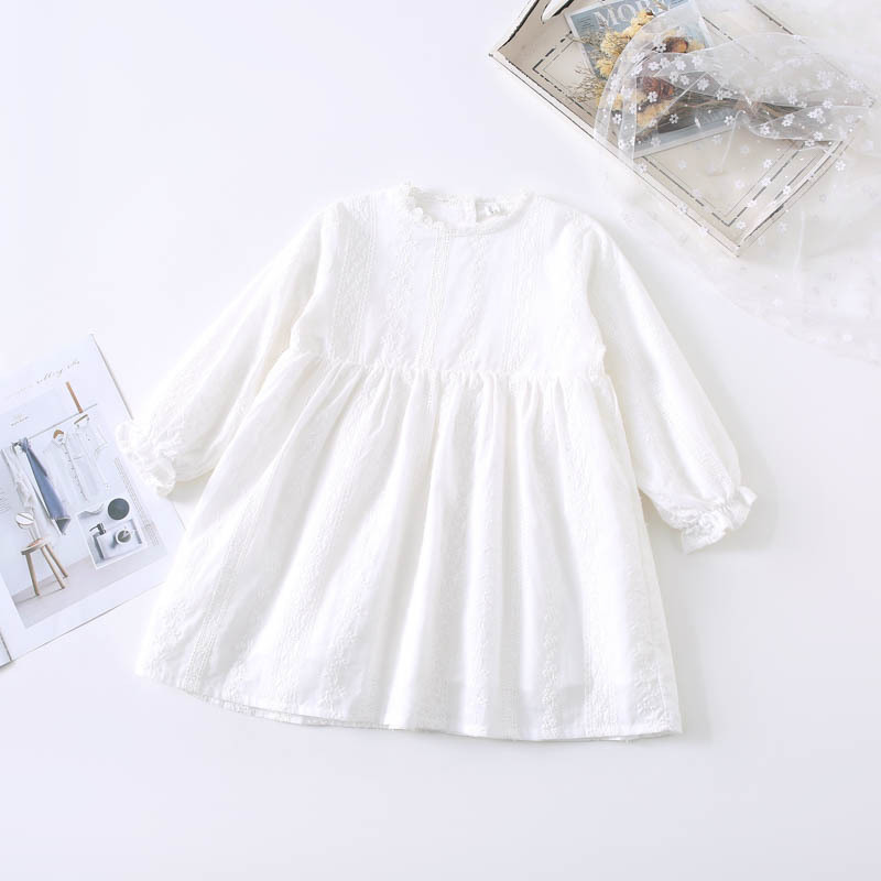 Spring cute girls cotton lace princess dress baby girl white embroidery dress for party girl long sleeve dresses 1-5Y alx