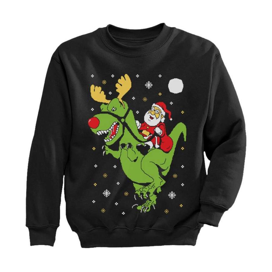 T-Rex Santa Ride Ugly Christmas Youth Kids Sweatshirt