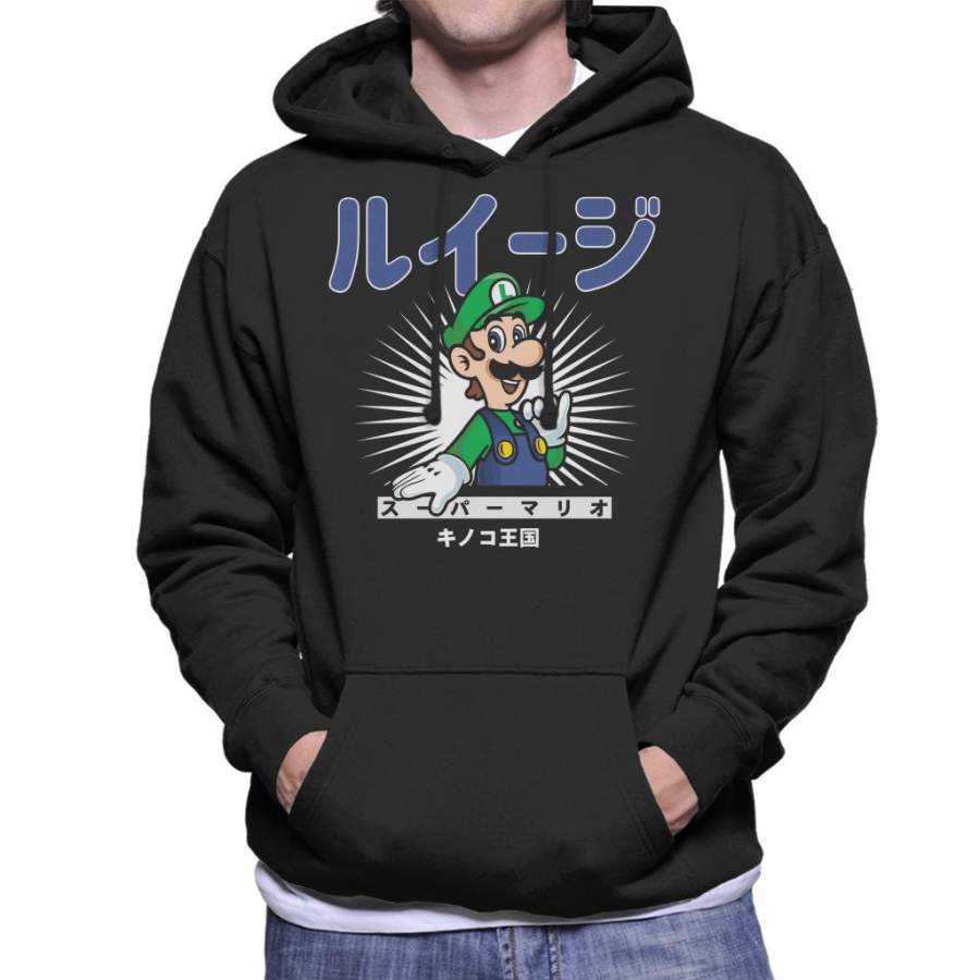 Super Mario Luigi Japanese Text Men’s Hooded Sweatshirt