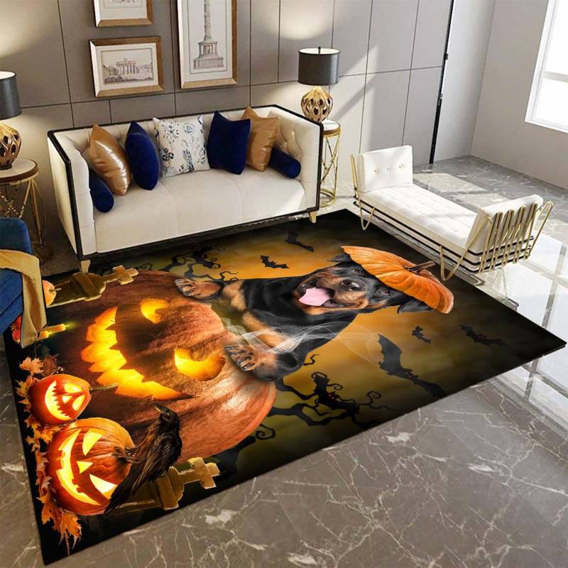 Rottweiler Pumpkin Halloween D2608 Rectangle Rug