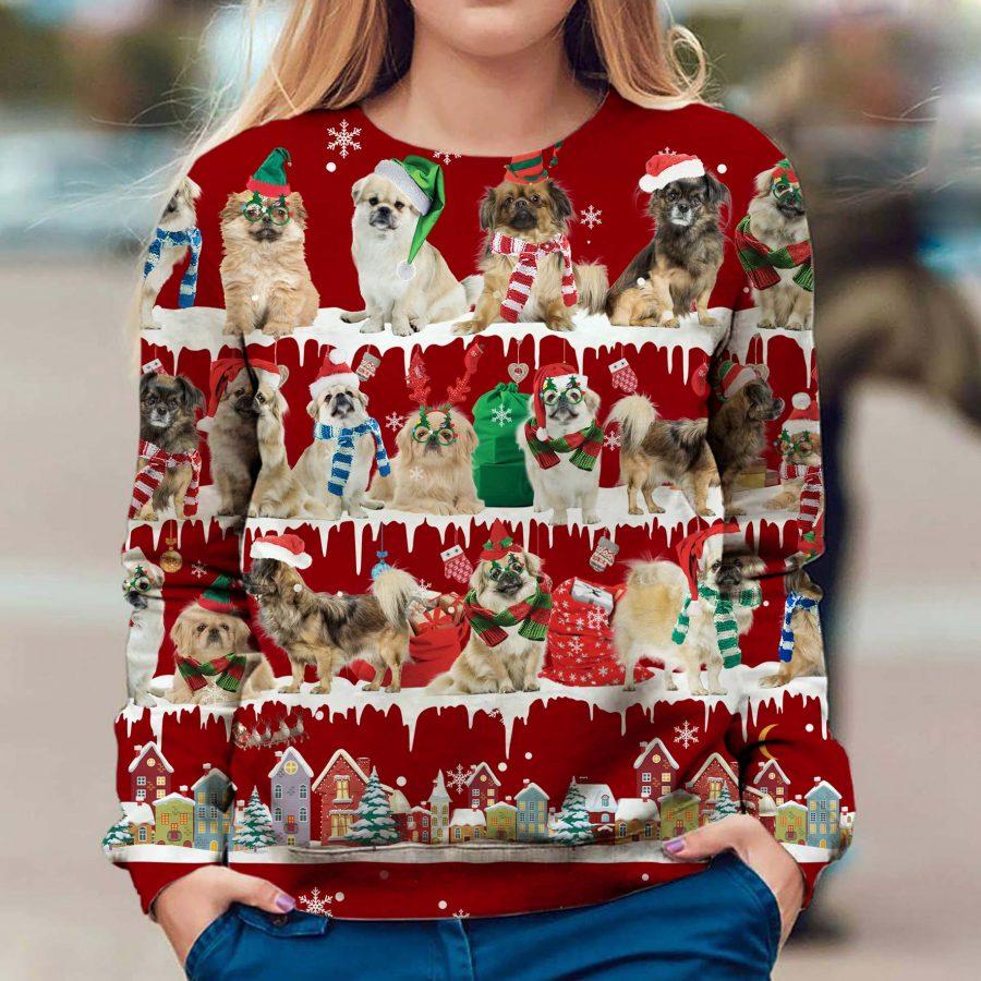 Tibetan Spaniel – Snow Christmas – Premium Dog Christmas Ugly Sweatshirt, Dog Ugly Sweater