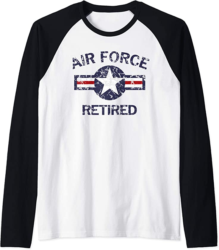 Air Force Retired with Vintage Roundel Grunge T-Shirt Raglan Baseball Tee