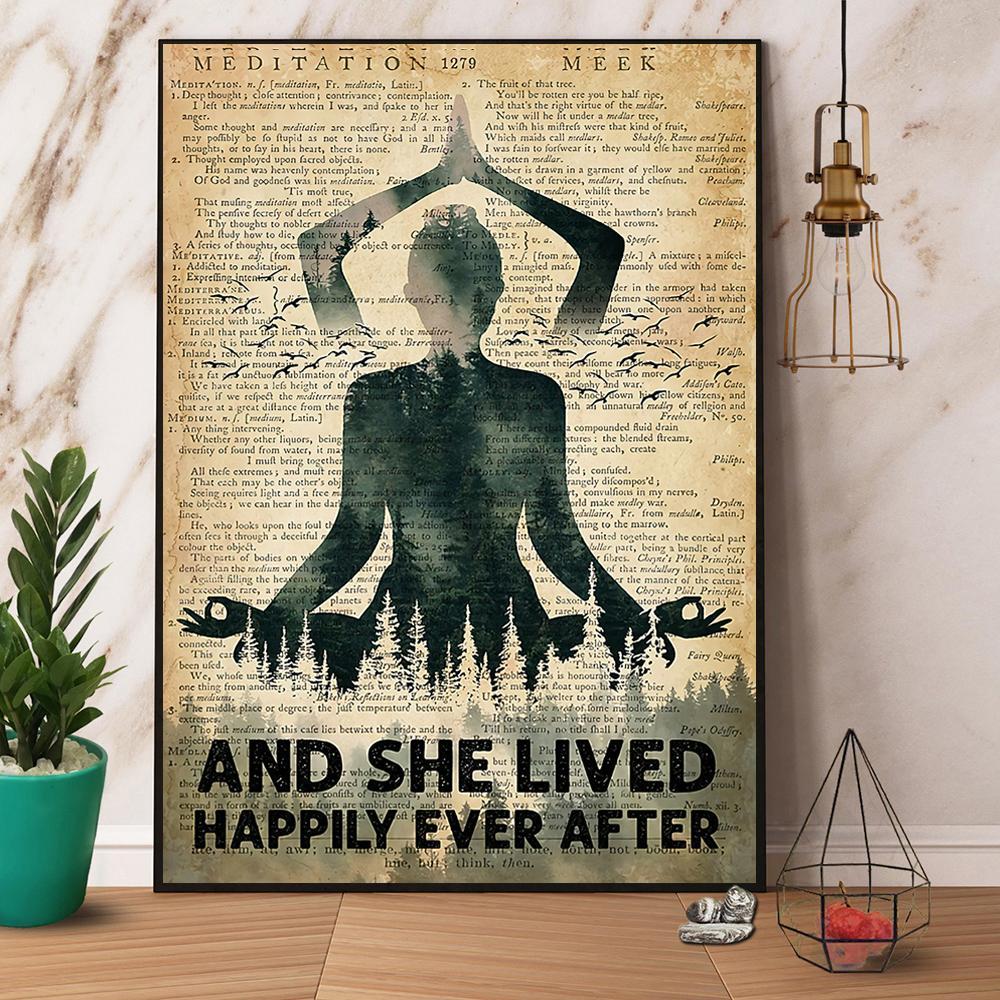 Vintage Yoga And She Lived Happily Ever After Paper Poster No Frame  Matte Canvas Wall Decor