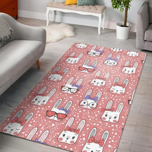 Cute Bunny Rabbit Pattern Print Area Rug Living Room Rug Home Decor