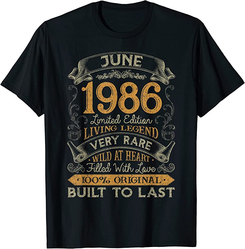 35th Birthday Gift 35 Years Old Retro Vintage June 1986 T-Shirt